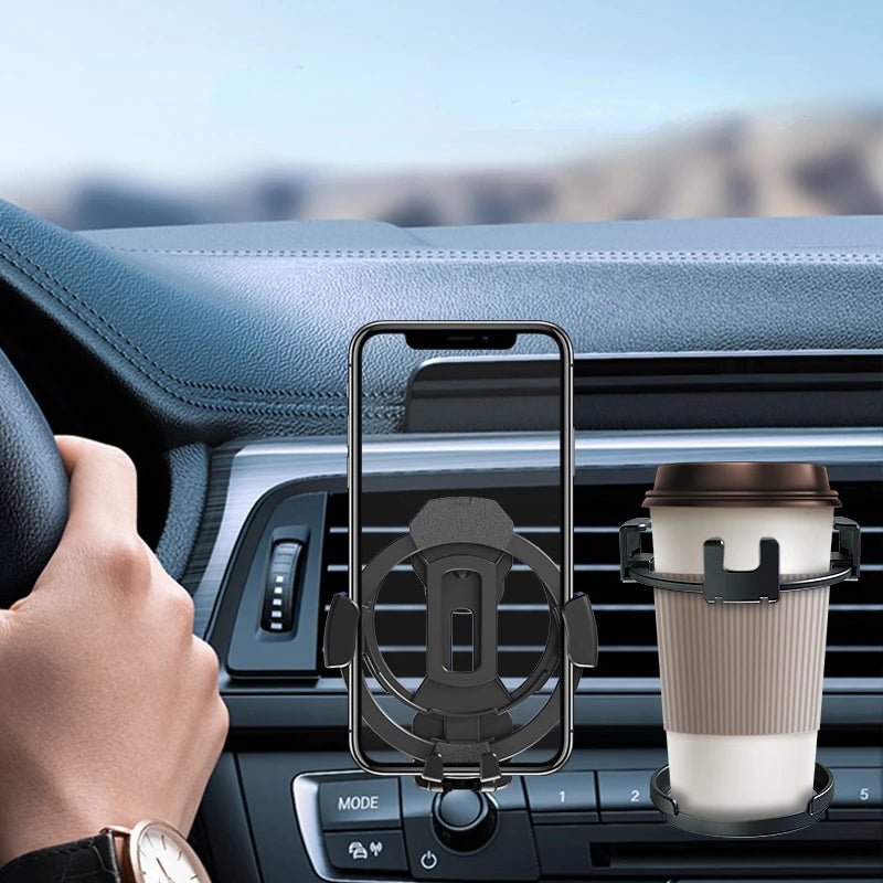 2-in-1 Car Phone & Drink Holder: Universal mount for phones and bottles